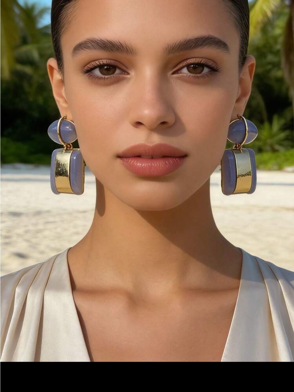 Zara Light Gray and Gold Resin Drop Earrings